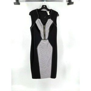 Cache' Women's Black Striped Zipper Faux Leather Bodycon Party Dress Size 8